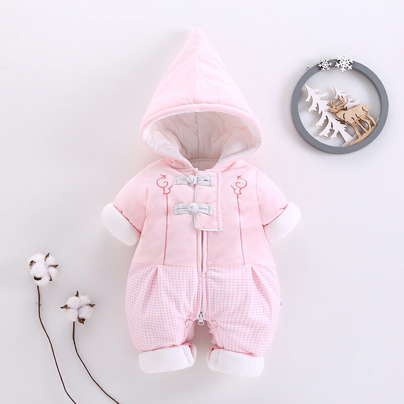 嬰兒加厚保暖連體衣秋冬寶寶棉服網紅可愛哈衣冬季外出服抱衣爬服
