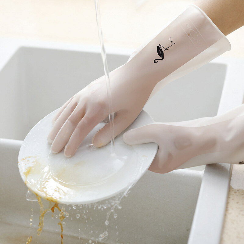家用薄款洗碗洗衣手套pvc夏季印花女家務廚房清潔防水貼緊耐用型