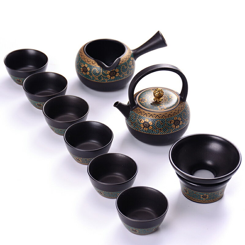 臺灣老煅燒茶具整套功夫茶杯套裝 黑陶茶壺家用茶杯簡約泡茶器