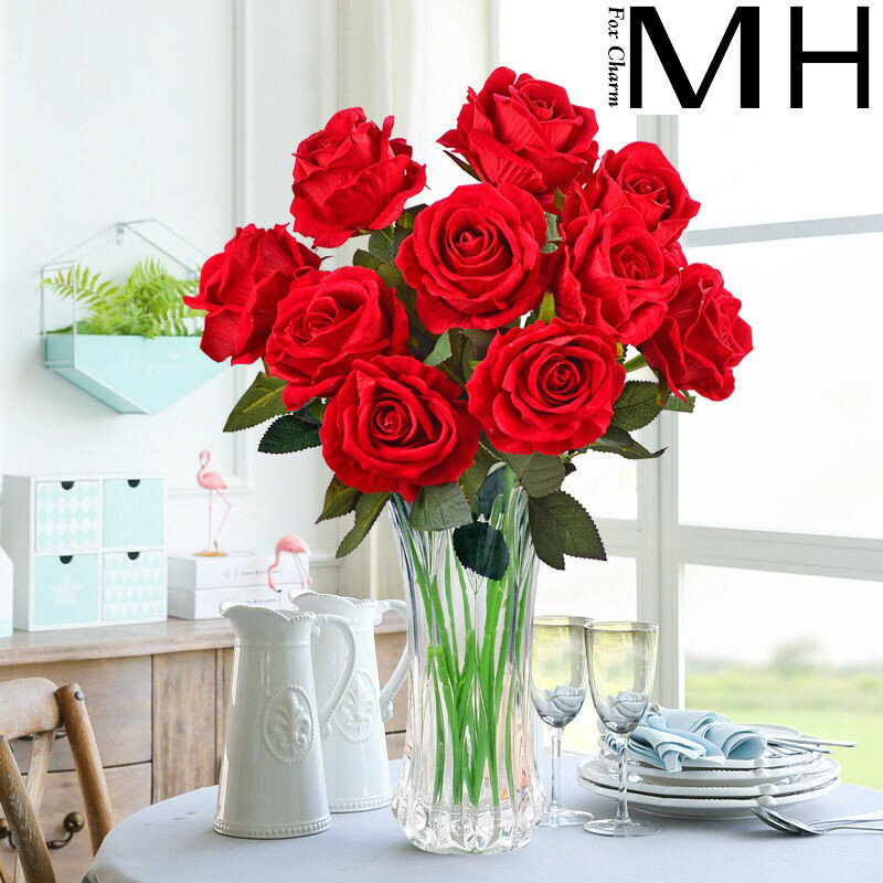 仿真玫瑰花套裝花束假花玫瑰花客廳餐桌擺件花藝插花娟花擺設裝飾