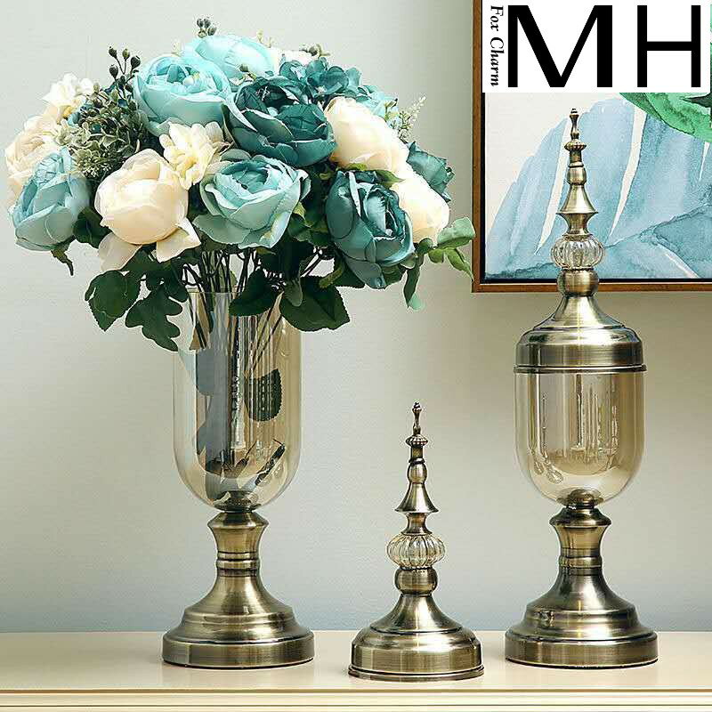 歐式水晶玻璃透明花瓶樣板房擺件美式家居客廳插花餐桌奢華裝飾品