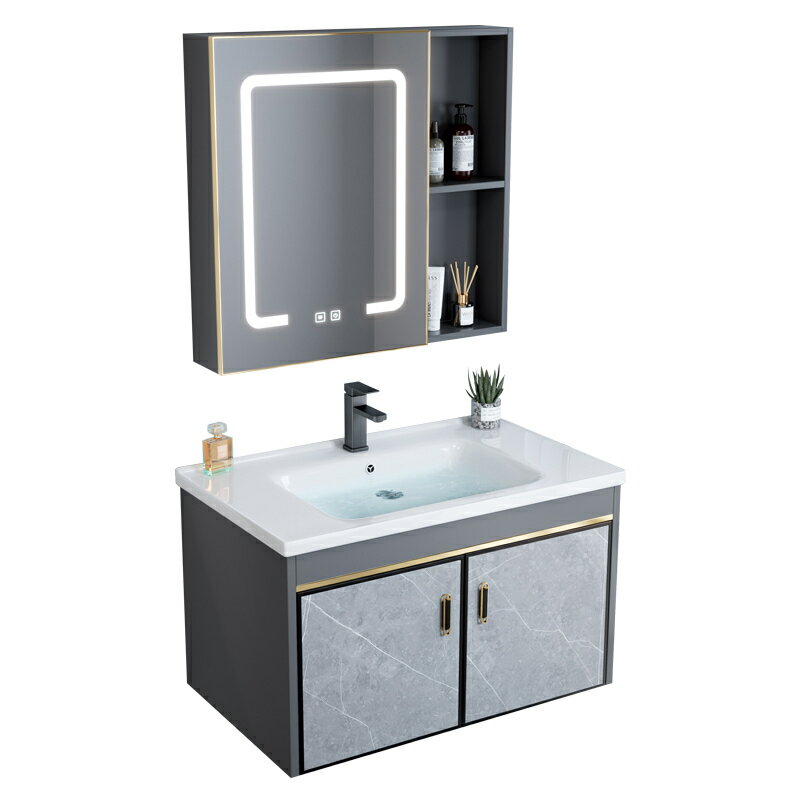 太空鋁浴室柜組合小戶型衛生間洗手盆洗漱臺陶瓷一體洗臉盆池簡約/洗手盆/洗臉盆/洗漱盆/陶瓷盆/浴室盆/鏡櫃洗手盆一體式