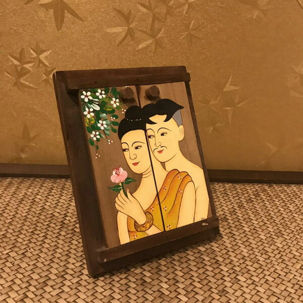 泰國紀念禮品實木手繪人物梳妝鏡化妝鏡開門式公主鏡臺式鏡子相框