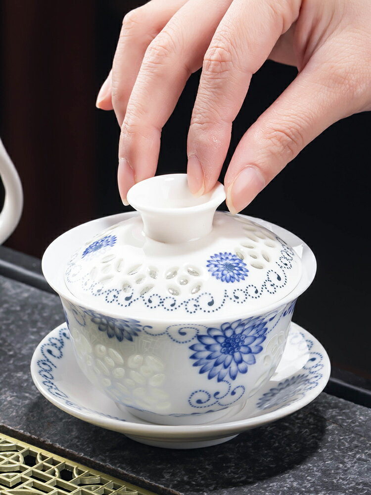 玲瓏鏤空蜂窩茶具套裝 家用客廳陶瓷蓋碗茶壺泡茶用品功夫茶杯組合【不二雜貨】