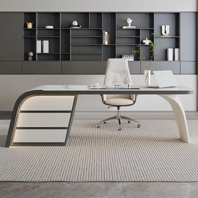 意式巖板辦公桌現代簡約書房書桌設計師輕奢電腦桌高檔大氣老板桌