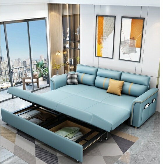 免運 沙發沙發床 可折疊兩用客廳睡覺臥室多功能推拉儲物簡約網紅科技布沙發 特價優惠