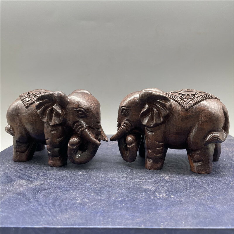 越南沉香木雕招財大象擺件一對工藝品喬遷開業禮品辦公室客廳裝飾