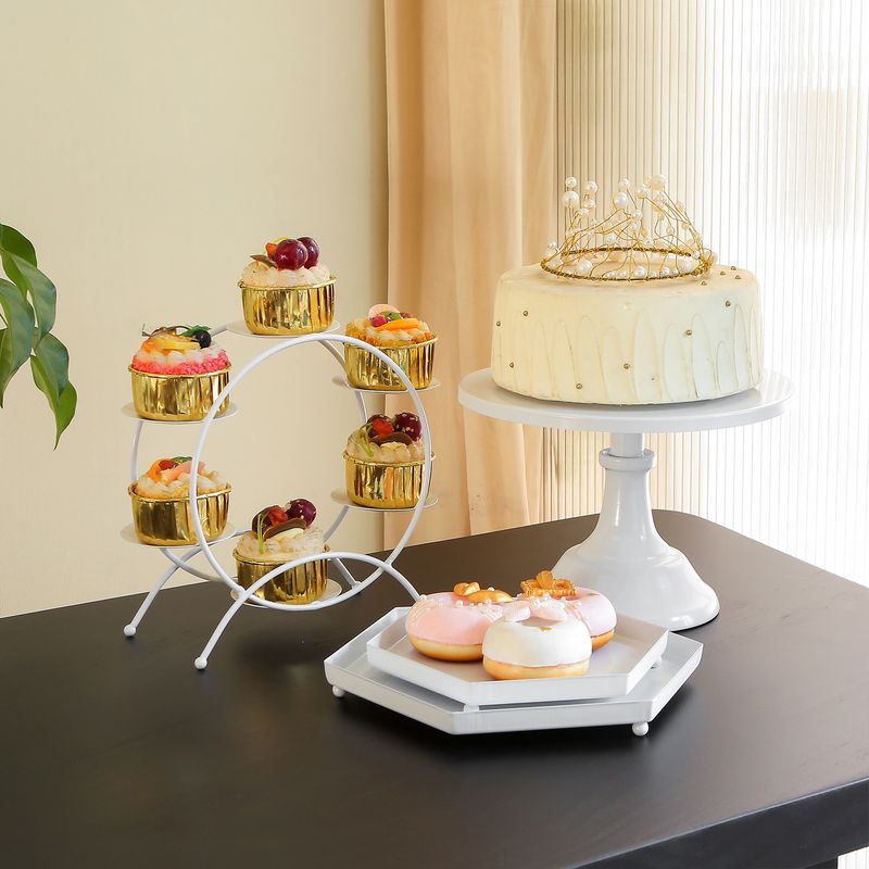 免運/開票 生日裝飾甜品臺展示架擺件歐式冷餐茶歇擺臺白色蛋糕點心託盤架子S083快速出貨