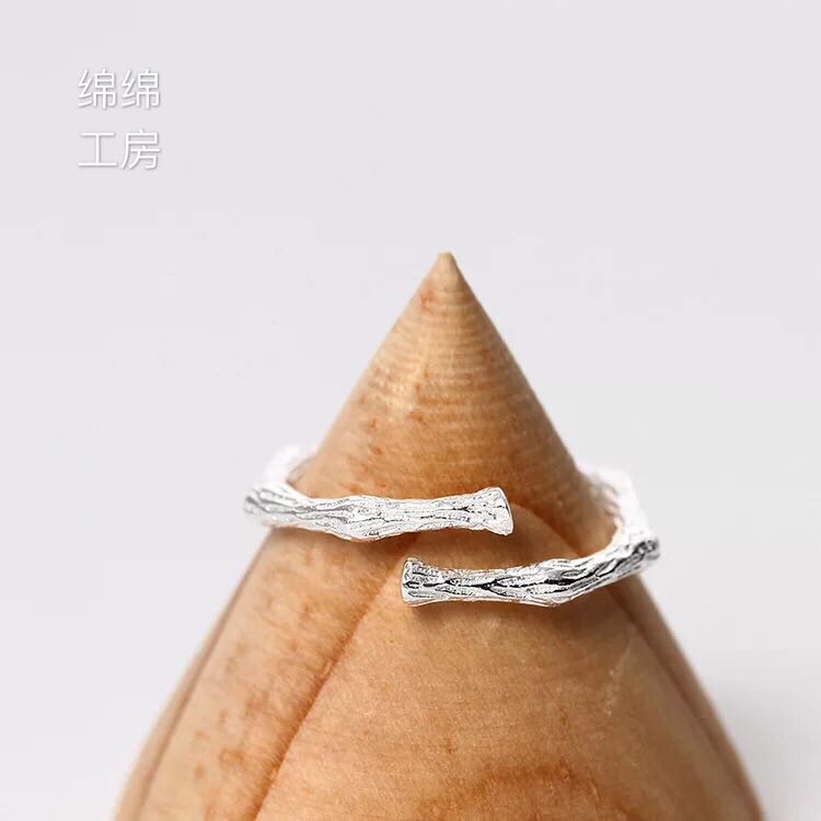韓版創意s925純銀個性樹枝開口戒指氣質簡約開口可調情侶戒指對戒