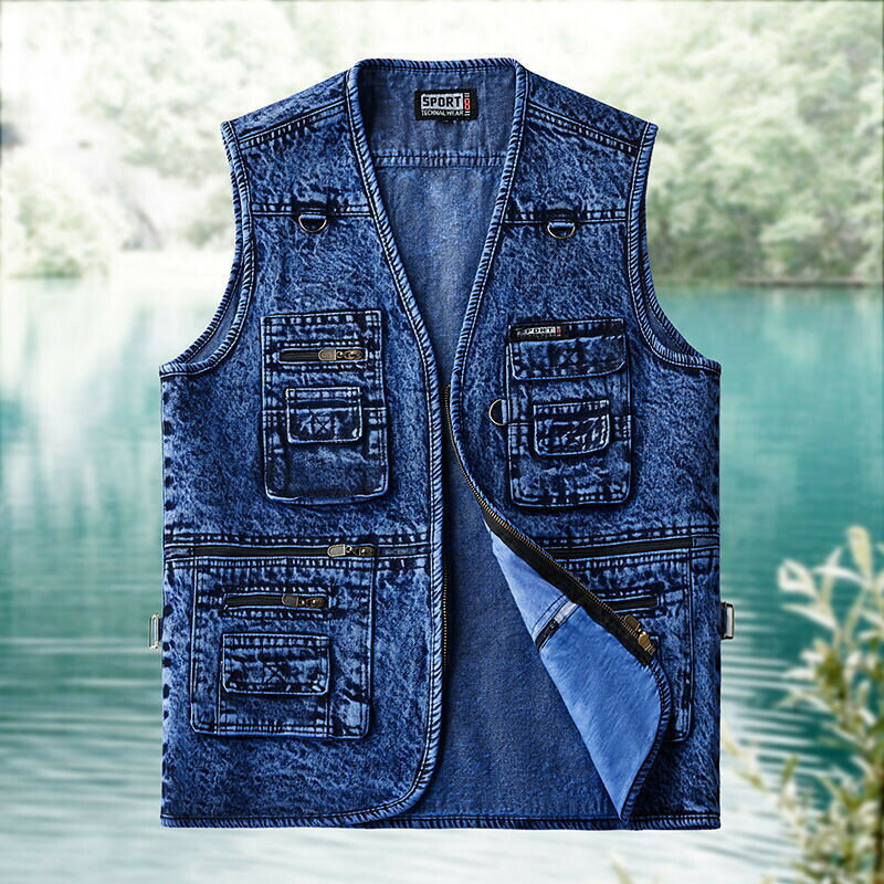 【秋季新品】M-5XL 大碼背心男 馬甲背心 工裝馬甲 中老年馬甲男士春秋多口袋牛仔馬夾 記者戶外休閒寬鬆釣魚坎肩