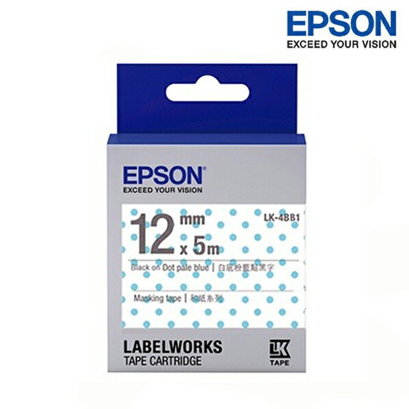 EPSON LK-4BB1 白底粉藍透明點黑字 標籤帶 和紙系列 (寬度12mm) 標籤 S654473