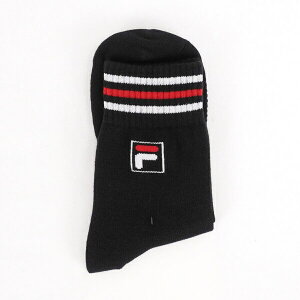 Fila Socks[SCU-7003-BK] 中筒襪 運動 休閒 舒適 潮流 百搭 棉質 台製 黑底白條紋