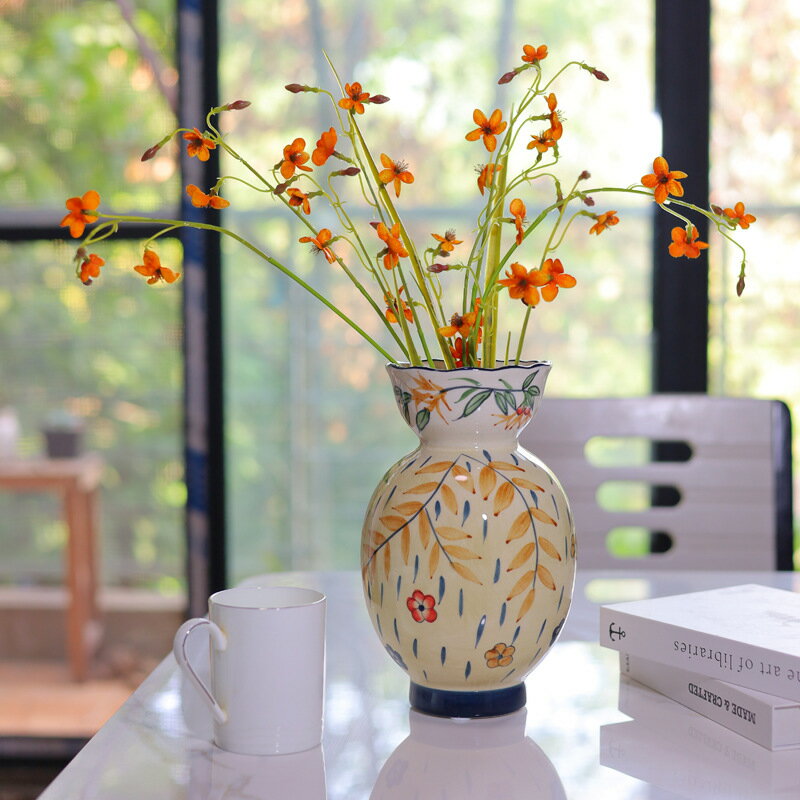 手繪陶瓷復古花瓶田園風藝術創意花瓶現代花瓶水培插花家居裝飾