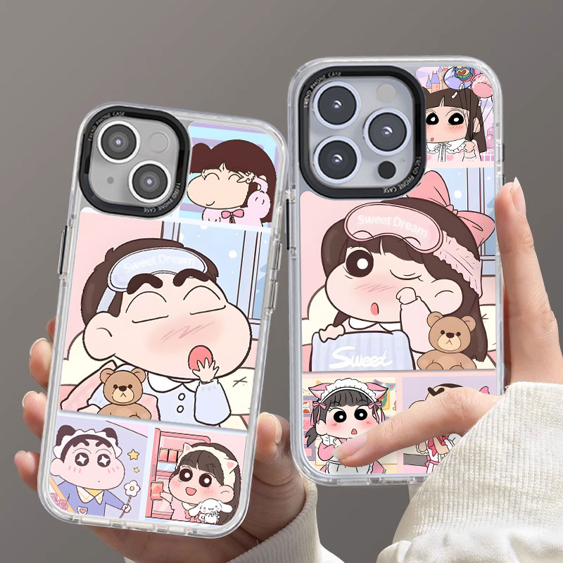 適用iPhone15ProMax情侶小新小愛手機殼蘋果14Pro高階新款磁吸蠟筆小新高級感小眾一對2024高質量Plus女男13