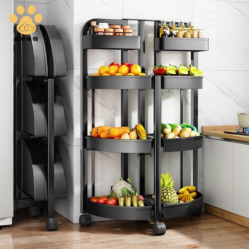 免運 可打統編廚房置物架 果蔬折疊收納筐可移動多層推車 式落地多功能推車 收納架【WW930】