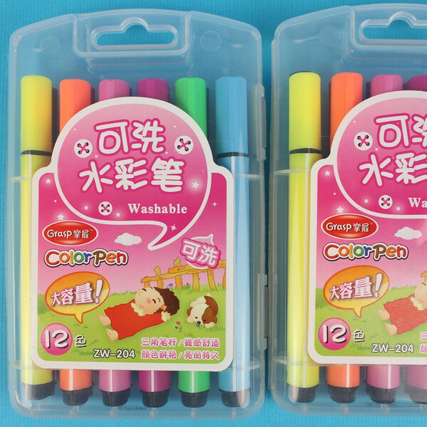 掌握可水洗彩色筆 ZW-204 12色可洗水色筆/一箱12盒入(促79) 三角筆桿~廣萬