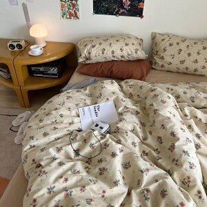 韓國博主同款 純棉床包組 田園奶油花 小碎花被單組合 純棉被套四件組 印花清新公主風 床單床罩 單人 雙人 枕套 床罩