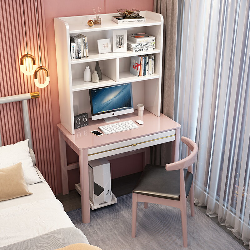 書架 ● 實木 書桌書架組合 一體 小戶型辦公桌 家用 寫字桌簡約現代臺式電腦桌