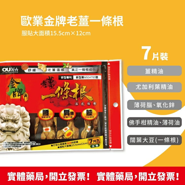 歐業 金牌 老薑 一條根 溫感貼布  7片入