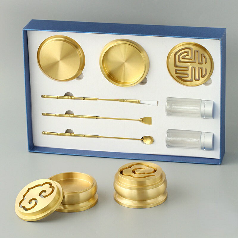 黃銅鏤空香爐香篆爐香灰香掃香勺打篆打拓家用供佛室內薰香篆香薰爐家用供佛工具香道入門套裝禮盒