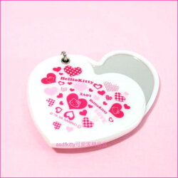 asdfkitty可愛家☆KITTY白色愛心攜帶式化妝鏡/隨身化妝鏡-日本正版商品