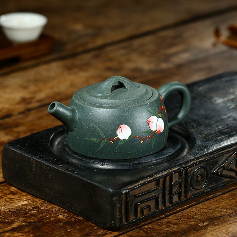 工廠直銷 免運 茶壺 紫砂壺 正宗紫砂壺宜興名家純手工泡茶壺家用功夫茶具套裝綠泥仙桃井欄壺特惠/可開發票Z1017 2