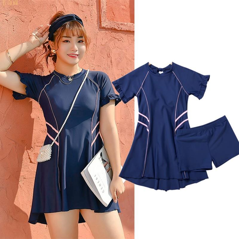 2XL~6XL💓大尺碼泳裝 海軍藍保守泳衣 胖mm兩件式遮肚裙式泳衣 時尚溫泉泳衣