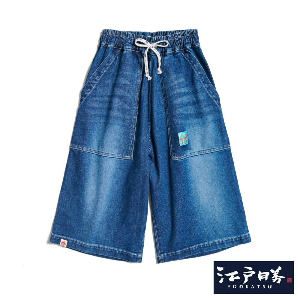 EDOKATSU江戶勝 男款 口袋海浪丹寧五分褲 (中古藍)