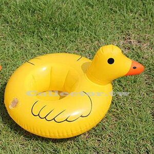 充氣式黃色小鴨造型飲料套 游泳池可樂套 黃色小鴨造型充氣杯座 夏日必備