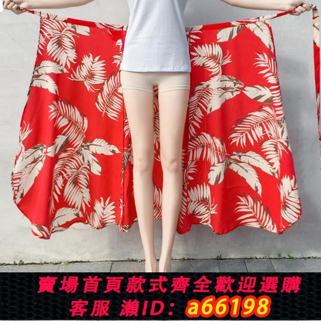 【臺灣公司 可開發票】2023新款泰國度假半身裙女海邊沙灘裙一片式裹裙雪紡碎花長裙圍裙
