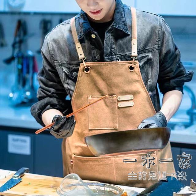 圍裙 帆布牛仔圍裙定制logo網紅時尚美甲園藝美發奶茶店理發師工作服女