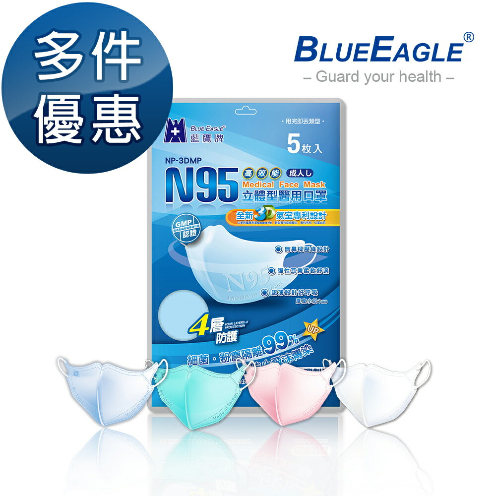 N95立體型成人醫用口罩 5片/包 藍鷹牌  多件優惠中 NP-3DMOP