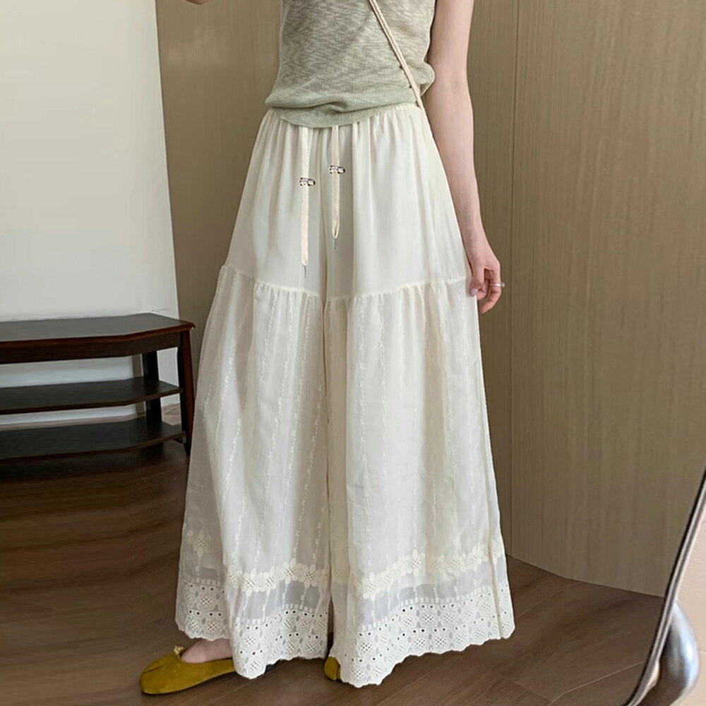 ＊ORead＊森系文藝刺繡裙褲(杏色S~XL)