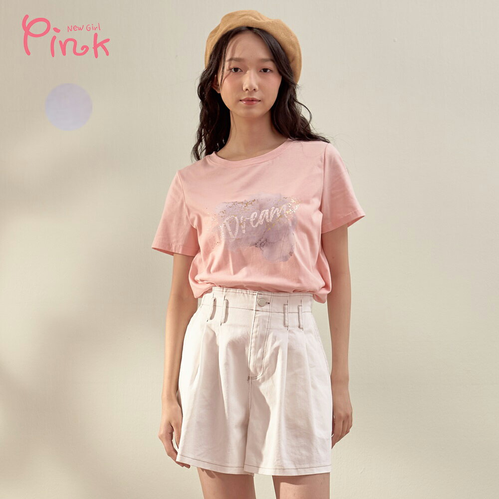 Pink*時尚暈染印字短袖上衣/T恤 (2色)Y2309AD