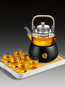 唐豐煮茶燒水一體玻璃套裝家用功夫黑茶花茶燒茶器瀝水竹制茶盤A