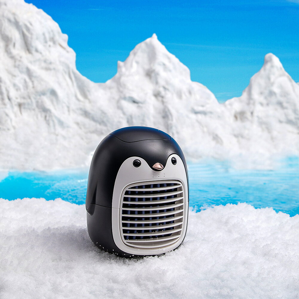 卡通企鵝水冷空調風扇新款充電噴霧大風力冷風機桌面小型電風扇 嘻哈戶外專營店