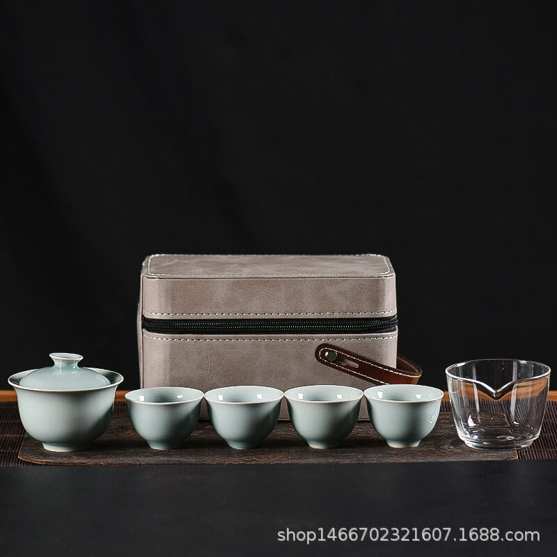 龍泉御茗青瓷旅行茶具套裝手抓蓋碗功夫茶具戶外行動式泡茶杯茶碗