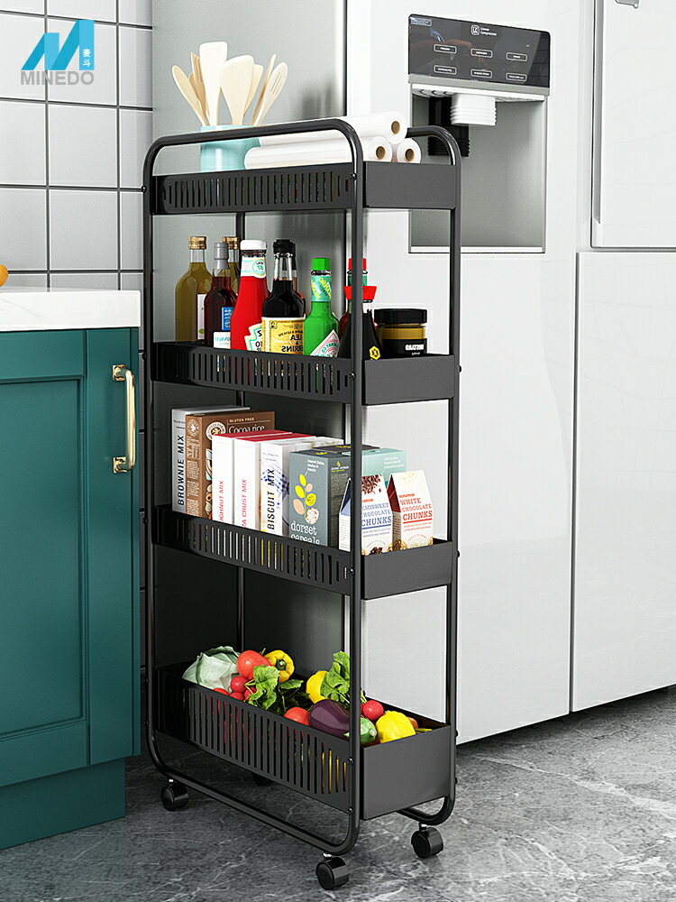 廚房夾縫置物架落地多層超窄20cm可移動小推車帶輪冰箱縫隙收納架
