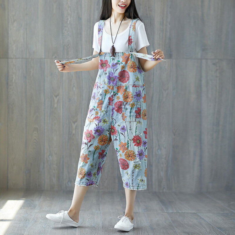 【巴黎精品】牛仔褲吊帶長褲-復古夏季水洗做舊潮款九分女褲子a1ir42