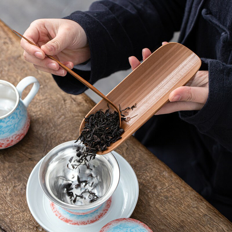 老竹茶則茶道6六君子三件套裝碳化雕刻賞茶荷量茶器茶撥茶具配件