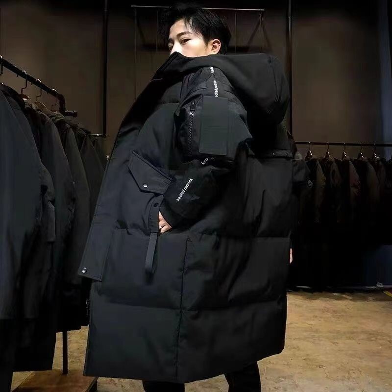 男士大尺碼羽絨外套 秋冬外套 禦寒 保暖外套 羽絨服男 中長款過膝寬松連帽潮牌加厚情侶外套 大碼外套 男士外套 外套男
