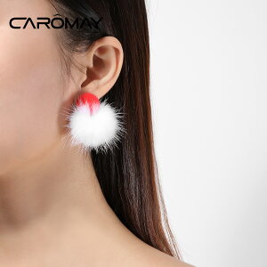 CAROMAY圣誕系列時尚毛球耳環女個性簡約耳釘設計感氣質秋冬耳飾