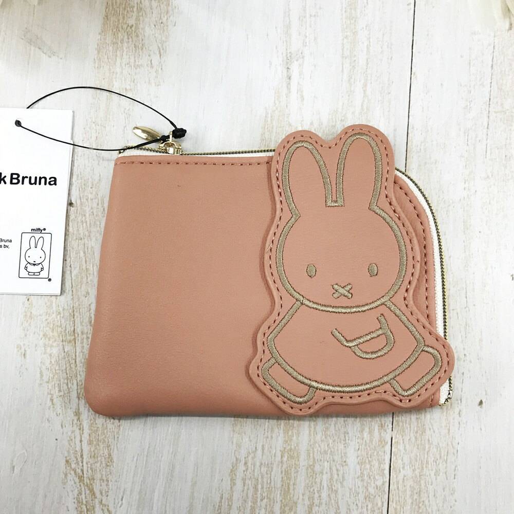 日本進口 miffy 米飛兔 米菲兔 刺繡 L型拉鍊 零錢包 卡片包｜小鶴日貨