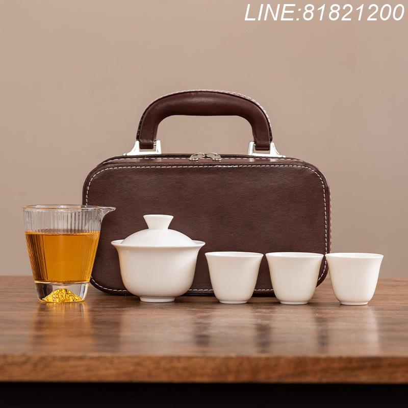 羊脂玉茶具 白瓷茶具 免運/開票 公司貨 羊脂玉瓷功夫旅行茶具蓋碗茶杯套裝輕奢便捷高檔戶外廣告商務禮品 快速出貨