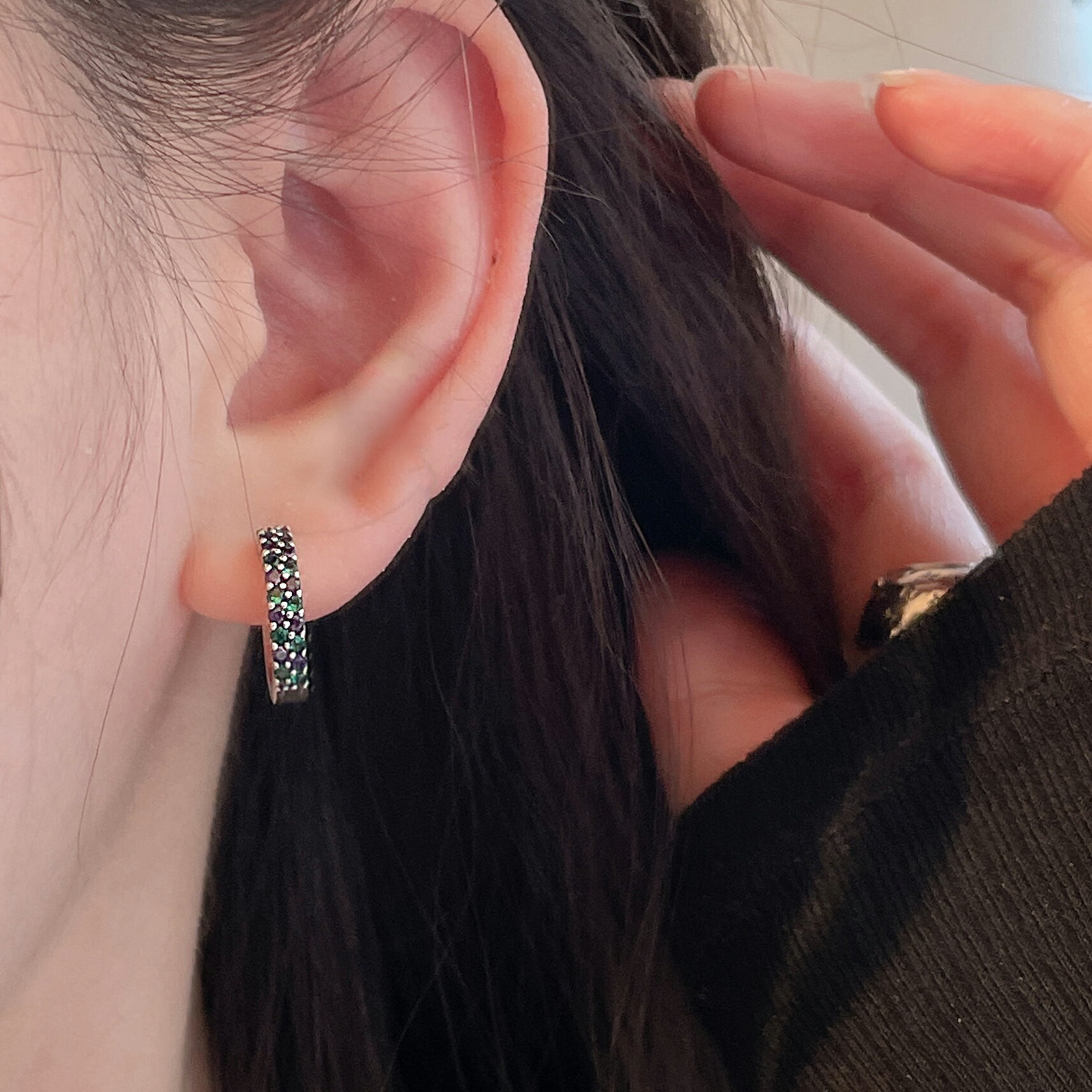 4.06小寶S925純銀彩色鋯石耳扣女耳環小眾設計感輕奢高級氣質時尚