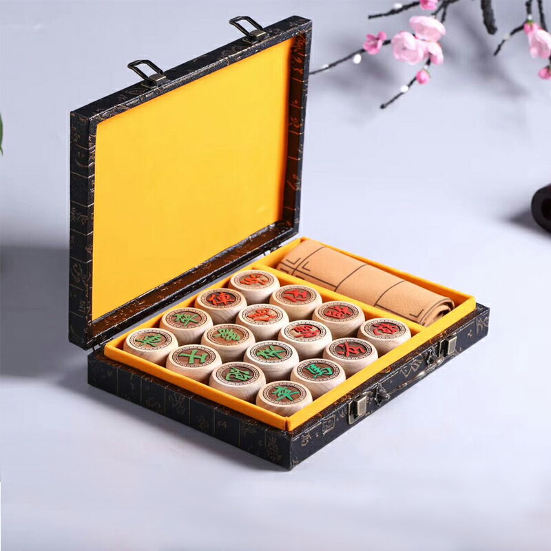小葉金絲楠木木質中國象棋木雕實木象棋禮品皮革棋盤木質便攜象棋
