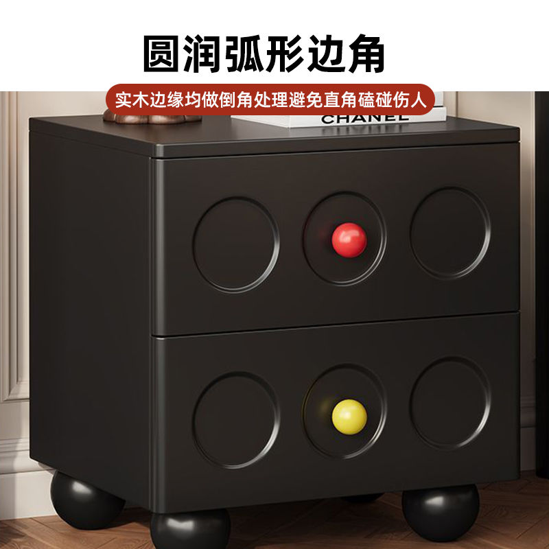 床頭櫃 床邊櫃 儲物櫃 收納櫃法式復古床頭櫃實木小型收納櫃黑色中古儲物小櫃子家用臥室床邊櫃