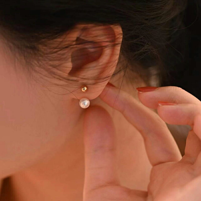 DIY珍珠小配件 S925純銀耳釘空托 金色銀色銀飾耳環 配6-8mm圓珠