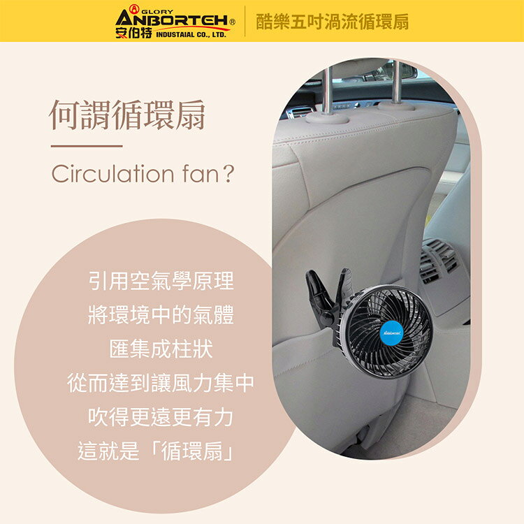 【安伯特】酷樂五吋渦流循環扇 (車用電扇 夾式風扇 車用電風扇) 4