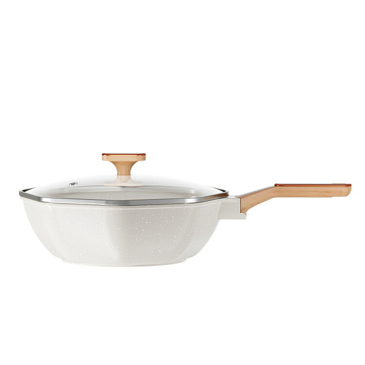 【喜挖】麥飯石不粘鍋家用炒鍋八角炒菜鍋不沾平底鍋電磁爐燃氣灶適用 4